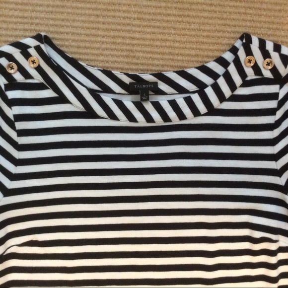 Talbots Navy Blue and White Striped Dress - L - Picture 5 of 10